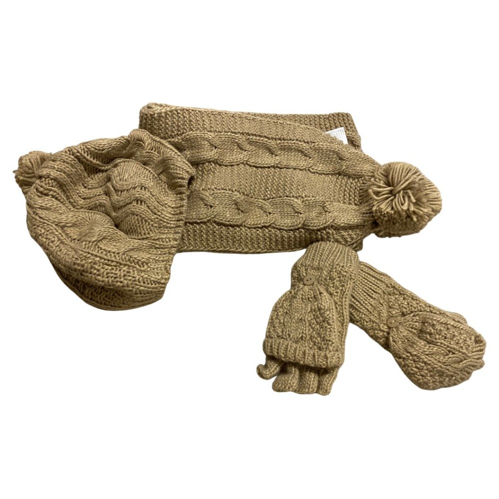 N'Ice Caps Big Girls Fleece Lined Cable Knit Hat/Scarf/Converter Glove Set